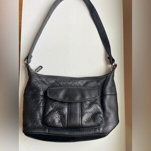 Vintage Fossil Shoulder Bag Purse Black Pebbled Leather